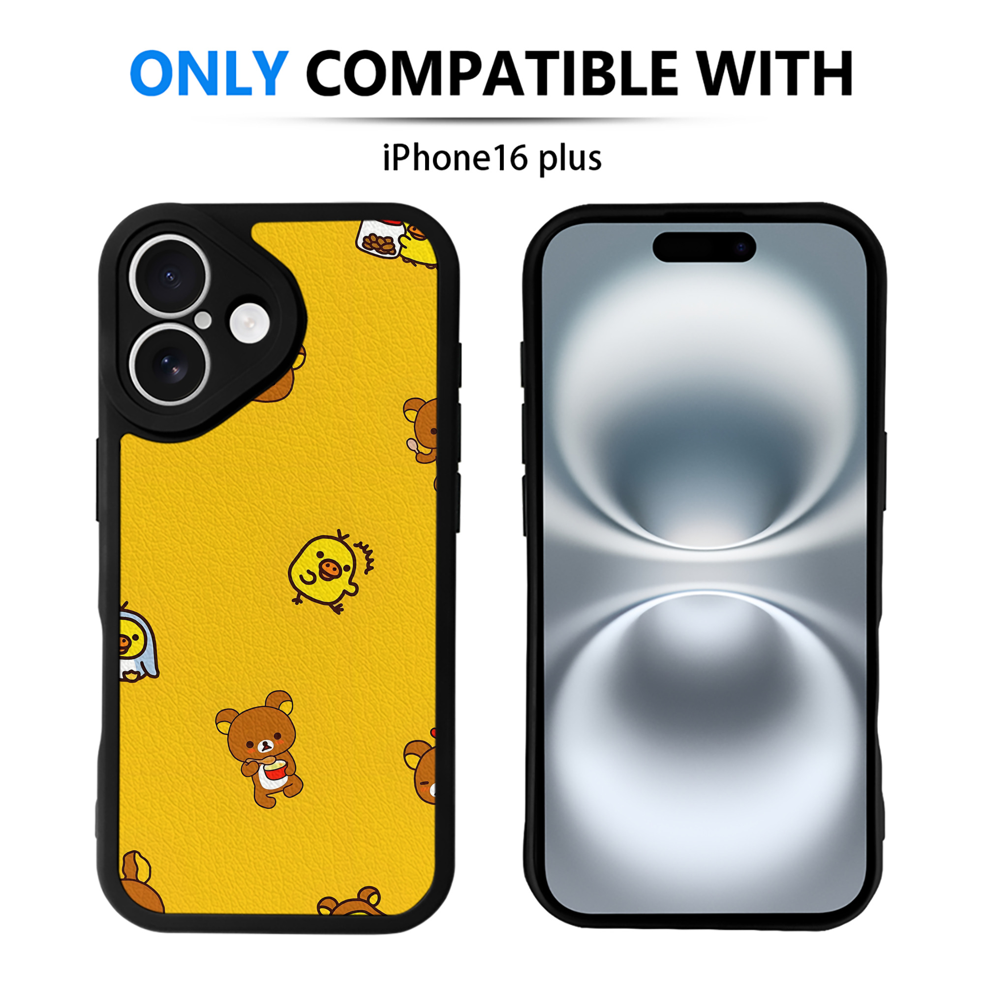 （画像用） リラックマ リラックマ キイロイトリ Rilakkuma Korilakkuma Kiiroitori 【iPhone 16シリーズ対応】シリコンスマホケース（レザー調） 材質：シリコン